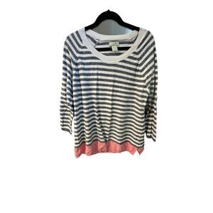 Caribbean Joe Island Supply Sweatshirt Striped Pink Blue White Terry Size XL